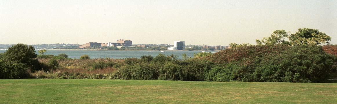 JFK Library from Thompson Island (74K)
