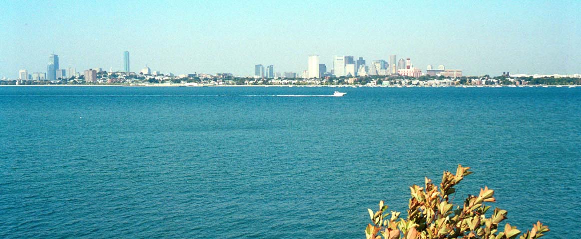 Boston Skyline with Boston Harbor in the foreground (103K)